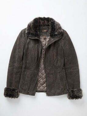 Women's Danier Genuine Suede Fur Trim Coat Jacket 2XS Brown Insulated Thinsulate